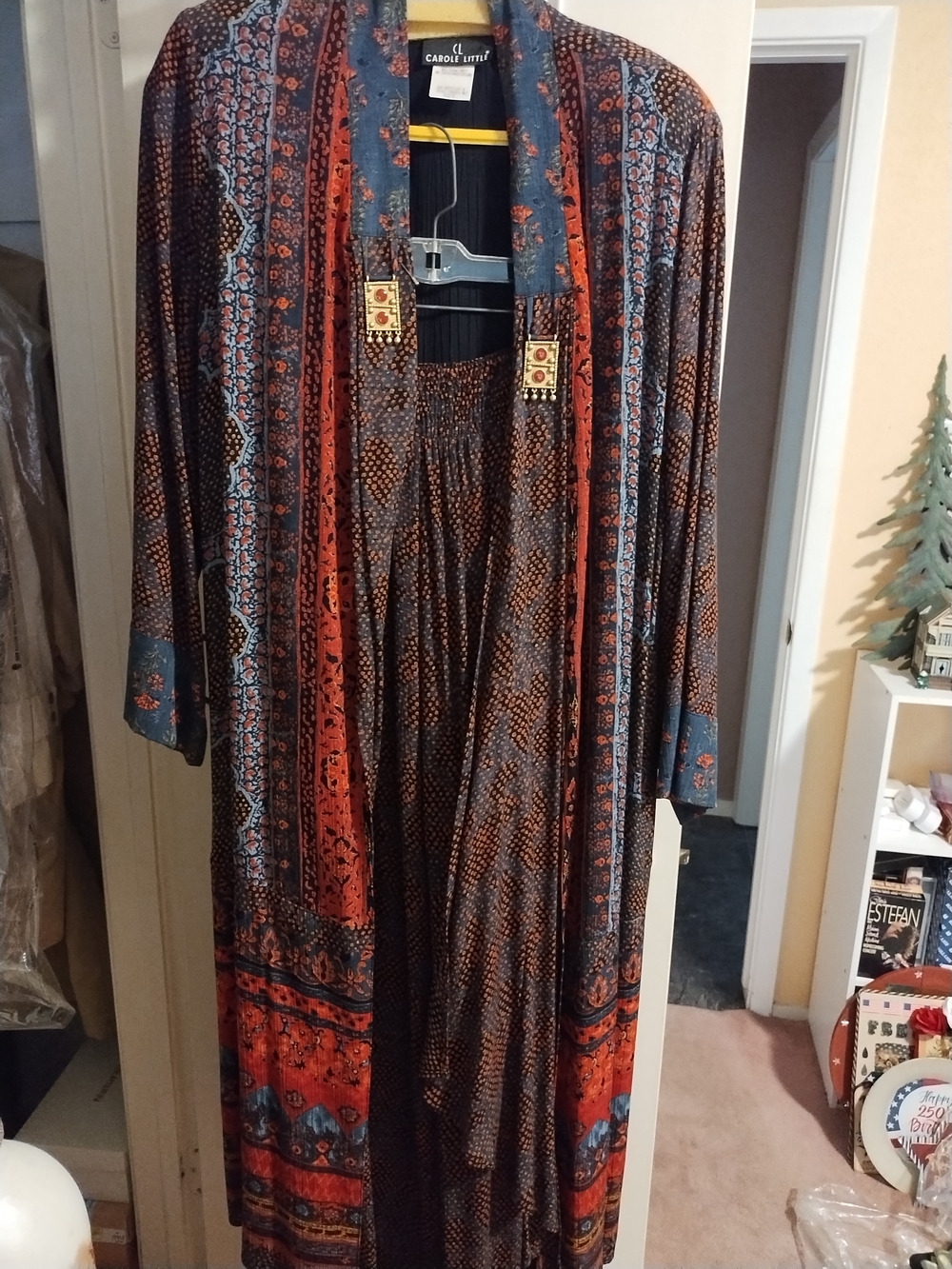 vintage Carole Little two-piece skirt and long jacket/duster set